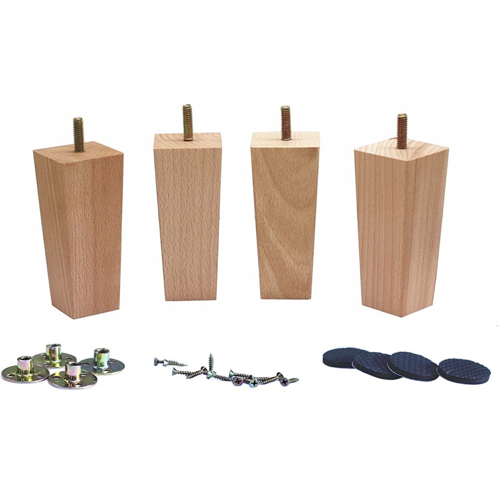 Tapered Solid Beech Wood Replacement furniture Feet Legs (5.5" Set of 4)
